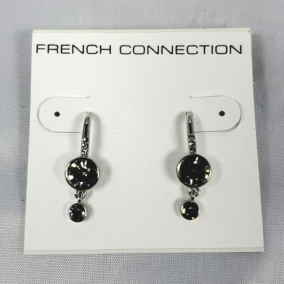French Connection Double Drop Stone Earrings (Black Diamond) - Picture 2 of 3